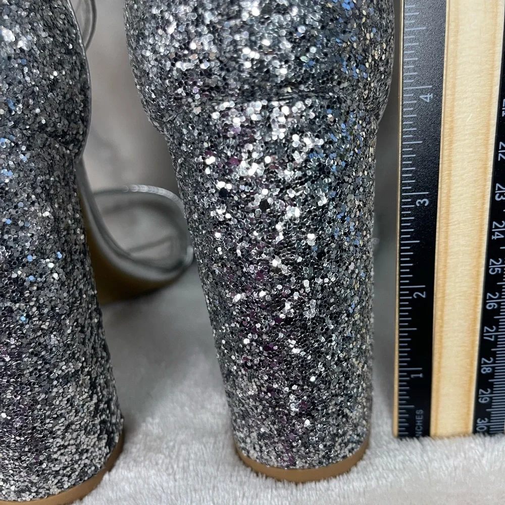 Silver‎ Glitter Classy block heel shoe